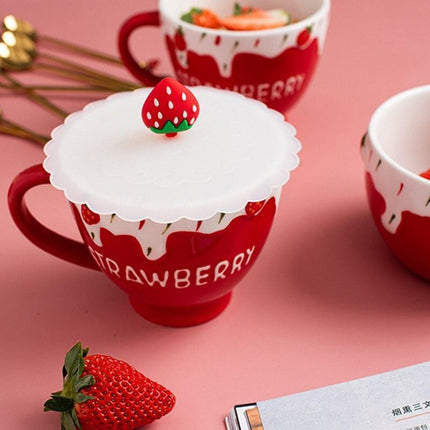 Charming Strawberry-Themed Ceramic Mug Set with Lid and Spoon for a Luxurious Drinking Experience