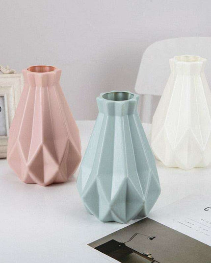 Contemporary Scandinavian Pink and White Plastic Floral Vase - Chic Home Accent