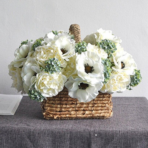 Scandinavian Peony and Anemone Silk Floral Cluster - Elegant Wedding Bouquet