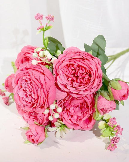 Stunning Lifelike Pink Peony Silk Floral Bouquet - Ideal for Weddings and Creative Projects
