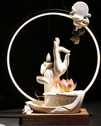 Buddha Hand Ceramic Backflow Incense Burner - Tranquil Smoke Cascade for Mindfulness and Relaxation