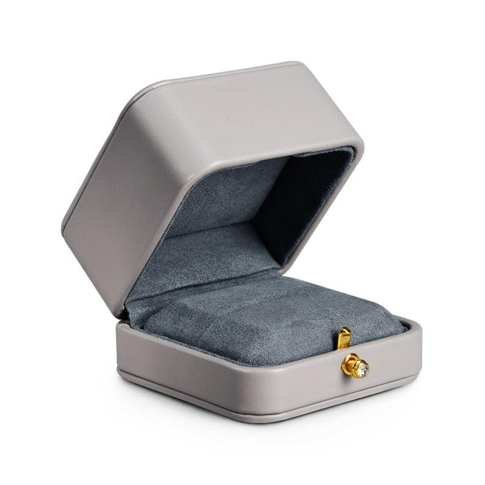 Opulent Grey Ring Pendant Jewelry Box with Stylish Buckle Closure