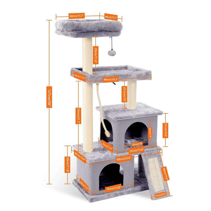 Lavish Feline Sanctuary: Elegant Cat Tower with Plush Cushions and Playful Features
