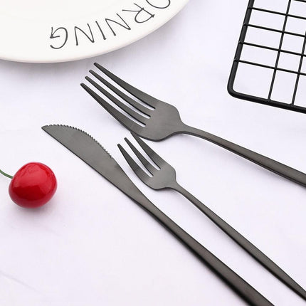 Elegant Matte Black and Gold 36-Piece Stainless Steel Cutlery Collection