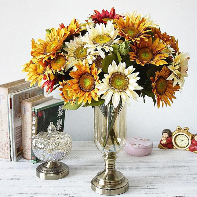 Charming European Silk Sunflower Bouquet - A Timeless Accent for Your Home