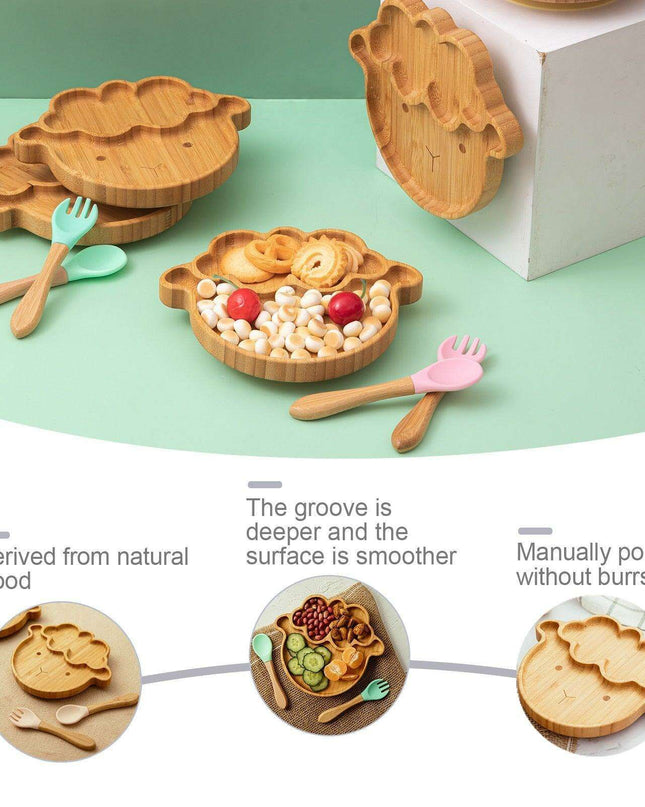 Sheepishly Elegant Bamboo Baby Feeding Bowl Set with Silicone Suction Cup