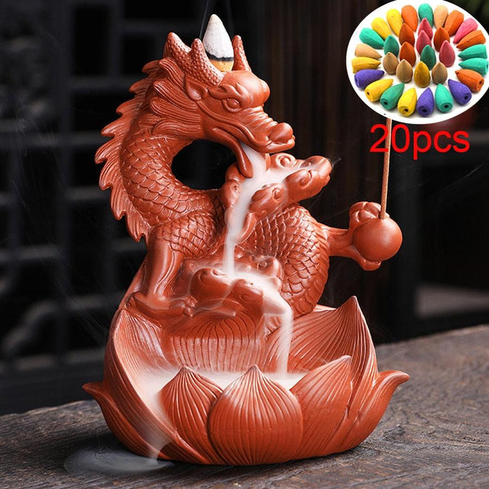 Tranquil Mountain Stream Backflow Incense Burner Fountain Set with 100 Incense Cones