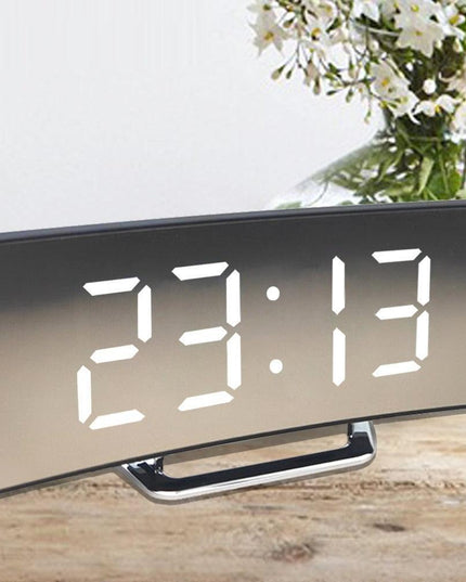 Curved Screen LED Alarm Clock with Temperature Gauge and Custom Snooze Settings - Ideal for Children's Rooms and Contemporary Home Design