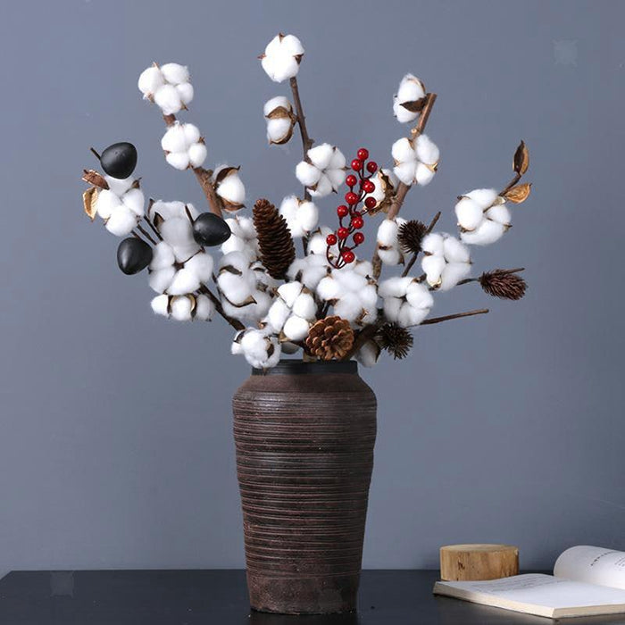 Elegant White Cotton Flower Branches Bundle - Set of 5 for Chic Home Decor and Special Occasions