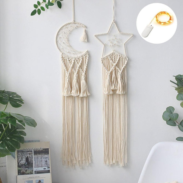 Celestial Moon Macrame Dream Catcher - Handcrafted Boho Home Decor