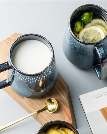 Classic Retro Ceramic Coffee Mug Set with Spoon and Lid - 600ml Capacity