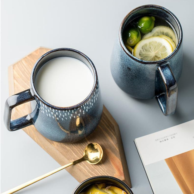 Classic Retro Ceramic Coffee Mug Set with Spoon and Lid - 600ml Capacity