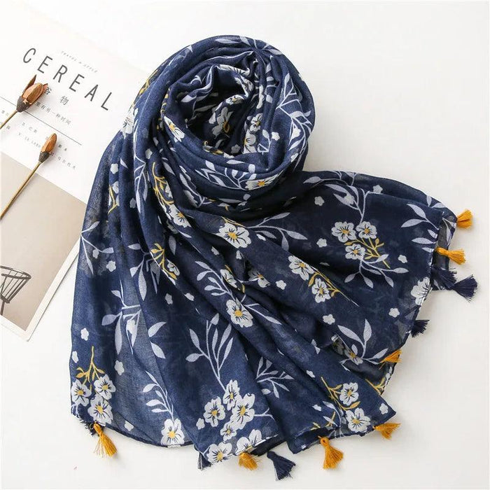 Blue Porcelain Print Cashmere Blend Shawl Wrap - Stylish Versatility for Every Event