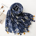 Luxurious Blue Porcelain Cashmere Blend Shawl - The Perfect Accessory for Any Occasion