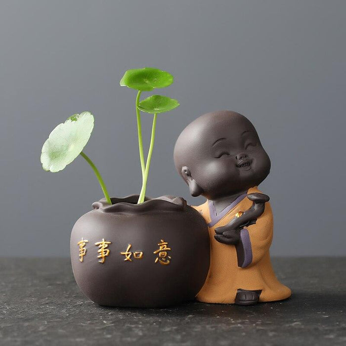 Ceramic Buddha Monk Tea Pet Decor Piece for Zen-Inspired Spaces