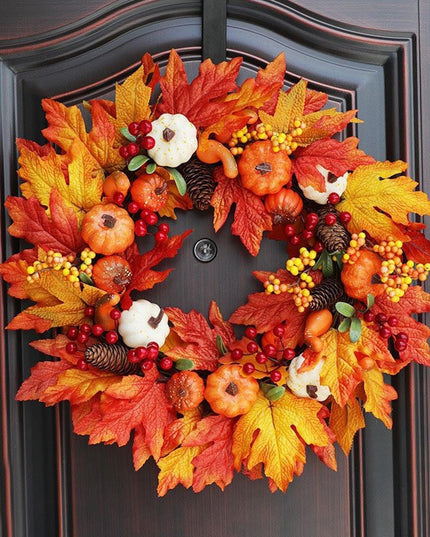 Harvest Moon Pumpkin Maple Wreath - Elegant Fall Decor