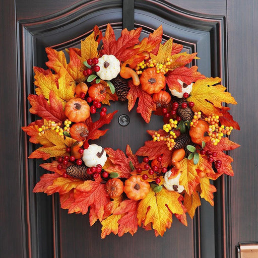 Autumn Harvest Pumpkin Maple Wreath - Festive Fall Door Hanging