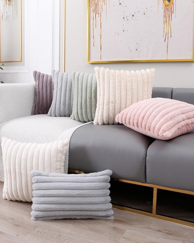 Elegant Dual-Sided Botanical Fur Pillow Cover Set - Luxurious 45x45cm & 30x50cm Sizes