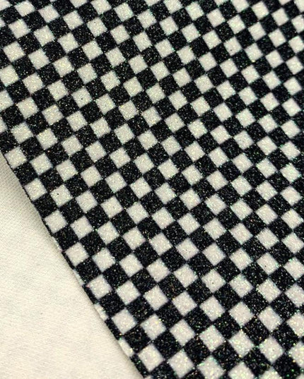 Glittering Black and White Plaid Faux Leather Crafting Fabric
