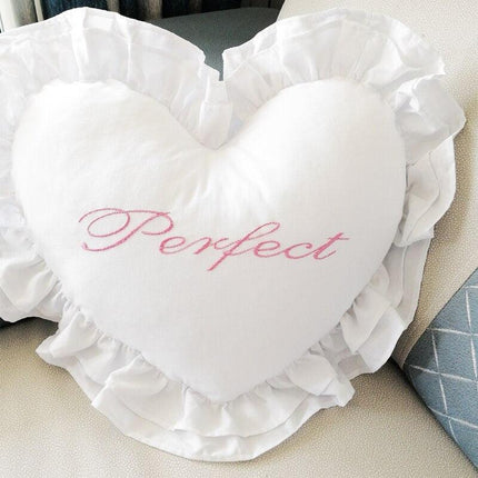 Romantic Heart Ruffle Cotton Pillow - Elegant Accent Cushion for Home Decor