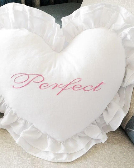 Romantic Heart Ruffle Cotton Pillow - Elegant Accent Cushion for Home Decor