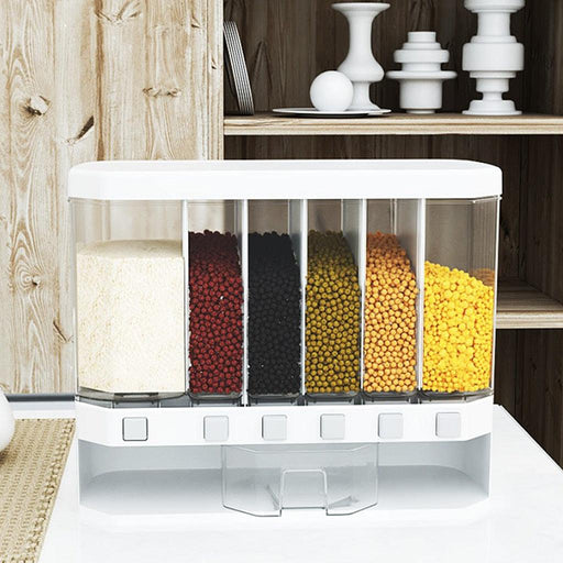 6-Compartment Wall-Mounted Kitchen Grain Storage Dispenser