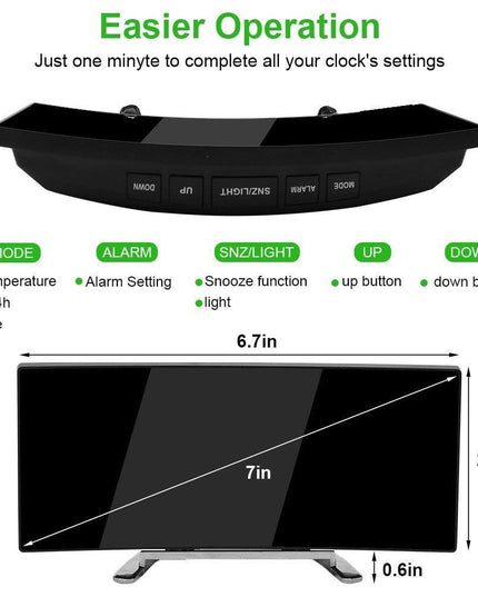 Sleek Curved LED Digital Alarm Clock with Thermometer and Custom Snooze Settings