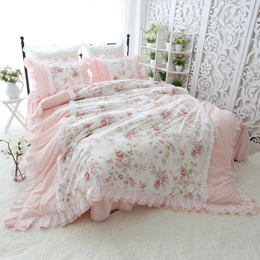 Regal Vintage Lace Ruffle Cotton Princess Bed Set
