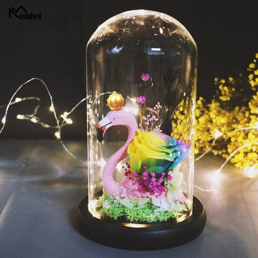 Meldel Immortal Rose Flower Everlasting Preserved Rose Real Flower Glass Dome Flamingo Birthday Valentine&#39;s Day Christmas Gift-Home Décor›Flower & Plants›Everlasting & Preserved Fresh Flowers›Dried & Preserved Flora›Everlasting Flowers-Très Elite-A-colorful-king-Très Elite