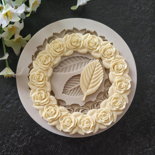 Resin Cake DIY Silicone Mold with Rosette Leaves and Picture Frame Designs for Artisanal Baking