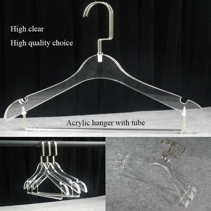 10-Piece Premium Acrylic Hangers Set with Hanging Bar for Elegant Closet Organization
