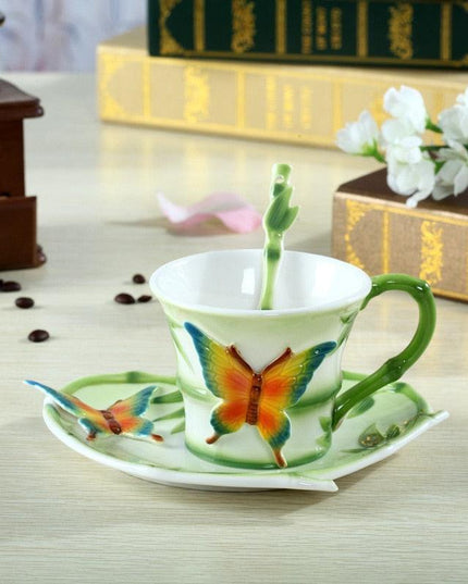Charming 3D Butterfly Bamboo Mug Duo for Stylish Mornings