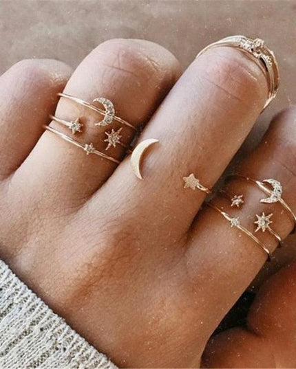 Charming 12-Piece Bohemian Gold Crystal Ring Set - Elegant Jewelry Collection for Women