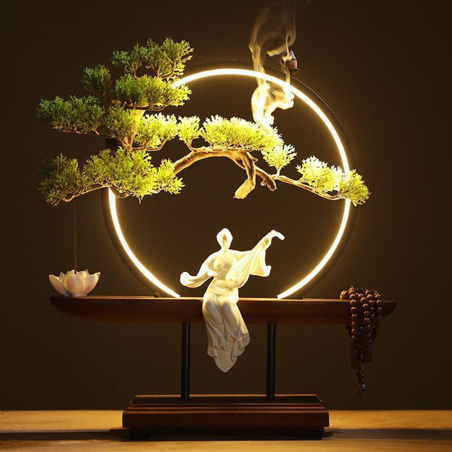 Pine Serenity LED Waterfall Incense Burner Set - Relaxing Home Accent