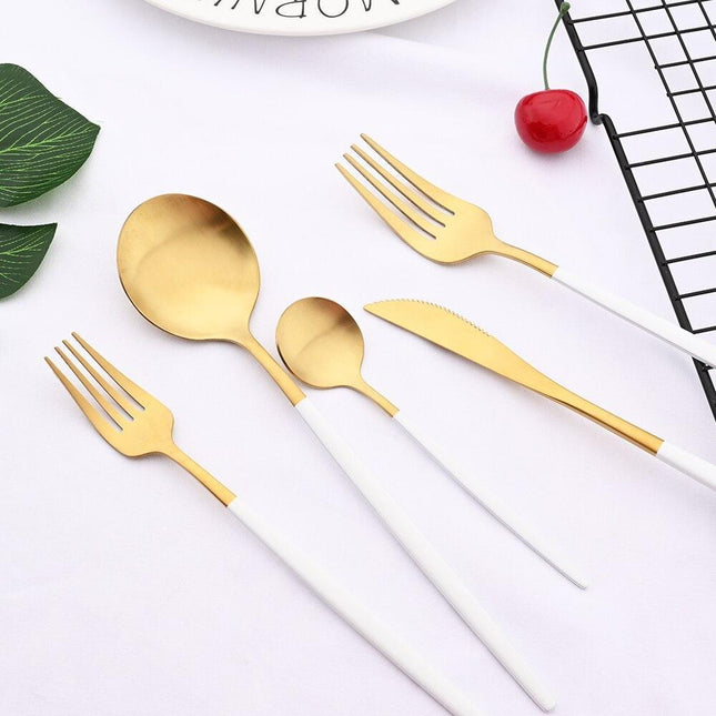 Elegant Matte Black and Gold 36-Piece Stainless Steel Cutlery Collection