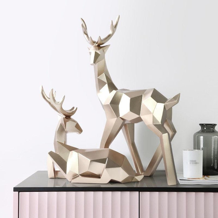 Scandinavian Resin Deer Family Sculpture Set of 2 for Modern Home Decoration