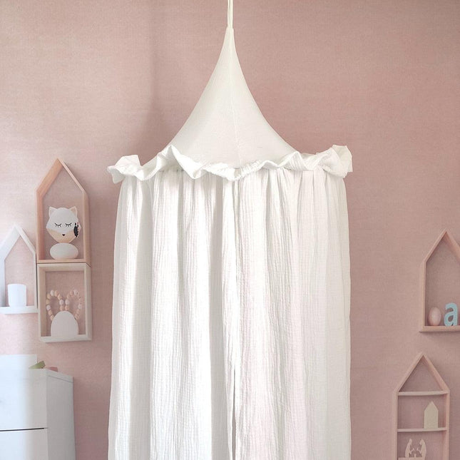 Whimsical Muslin Cotton Hanging Canopy with Frills for Kids' Dreamy Playtime Retreat