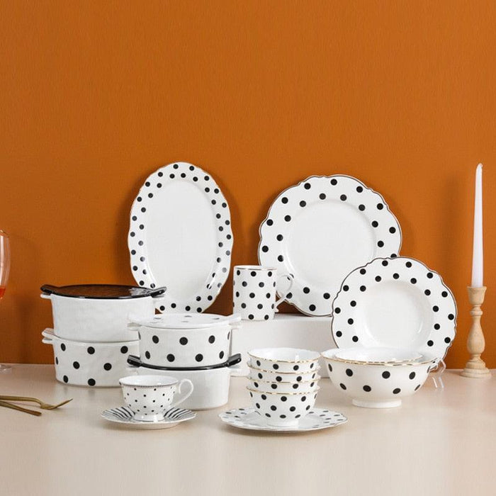 Classic Black & White Handmade Ceramic Tableware Set for Elegant Dining