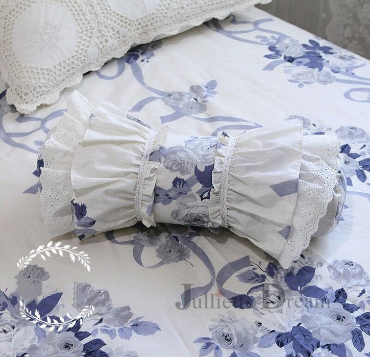 European Candy Style Embroidered White Cushion with Princess Ruffle Lace