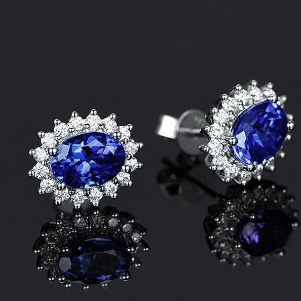 Luxurious Silver Botanica Lab Sapphire Earrings - Exquisite Craftsmanship