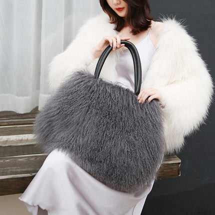 Opulent Wool & Fur Handbags: Exquisite Blend of Mongolian, Australian, and Tibet Lamb Textures