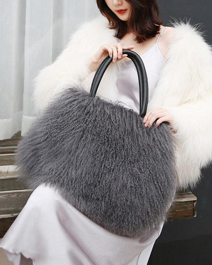 Opulent Wool & Fur Handbags: Exquisite Blend of Mongolian, Australian, and Tibet Lamb Textures