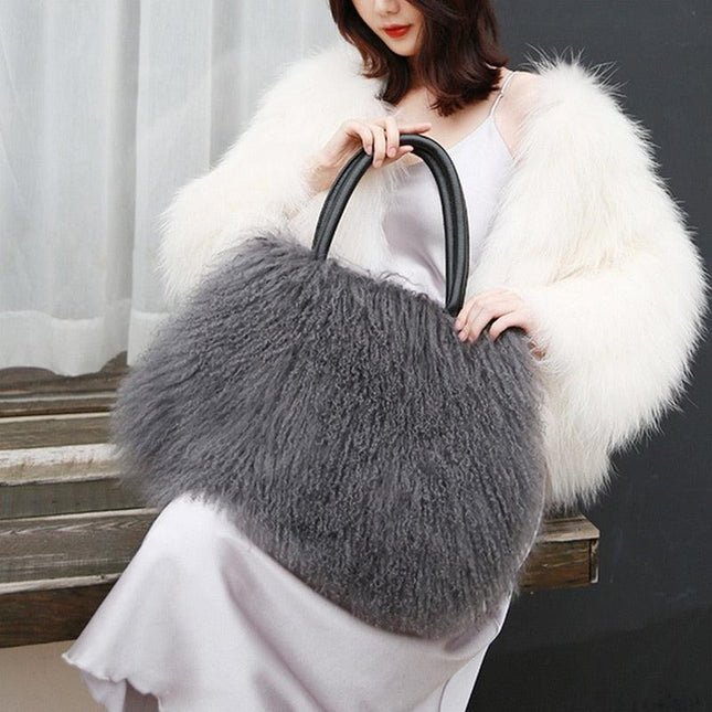 Opulent Wool & Fur Handbags: Exquisite Blend of Mongolian, Australian, and Tibet Lamb Textures