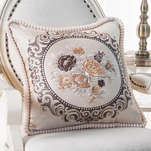 Elegant Handcrafted Beaded Jacquard Pillow Cover - Premium Home Decor Accent 48x48cm