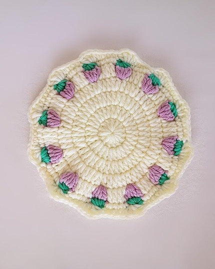 Adorable Strawberry Knit Coaster Set - Whimsical Table Protector and Home Decor Essential