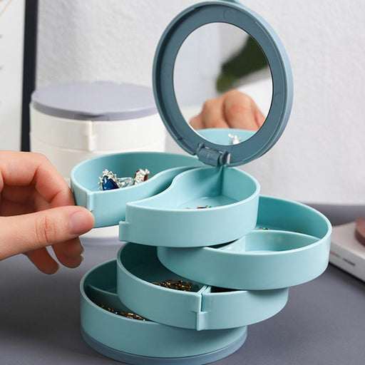 Rotating Jewelry Organizer Box with Built-In Mirror - Modern and Sustainable
