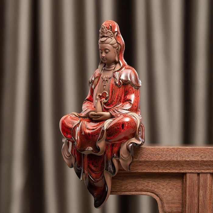 Zen Guanyin Bodhisattva Ceramic Backflow Incense Burner Set with LED Lighting - 20 Cone Pack