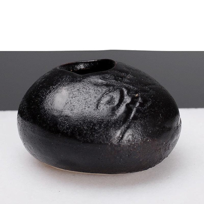 Zen-Inspired Small Black Stone Vase for Serene Home Ambiance