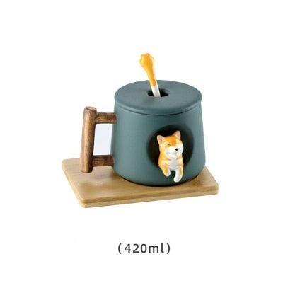Charming Shiba Inu Akita Dog Ceramic Mug & Spoon Set - 420ml for Stylish Sipping