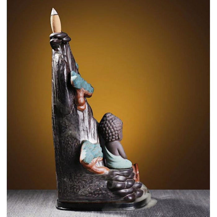 Ceramic Backflow Incense Burner with LED Light and Smoke Waterfall Design